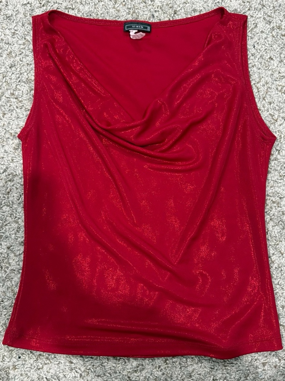Vixen Red Metallic Cowl Neck Sleeveless Y2K Top